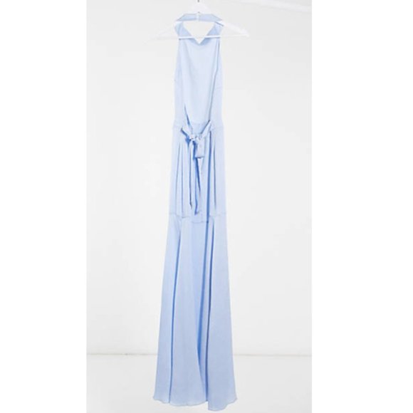 MISSGUIDED Baby Blue Satin/Crepe High Neck Halter Maxi Dress - Picture 2 of 10